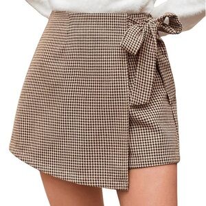 Houndstooth Wrap Mini Skirt in Brown & Black